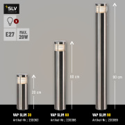 VAP SLIM 90 Außen Stehleuchte rund Edelstahl 304 E27 IP44 Höhe 90cm