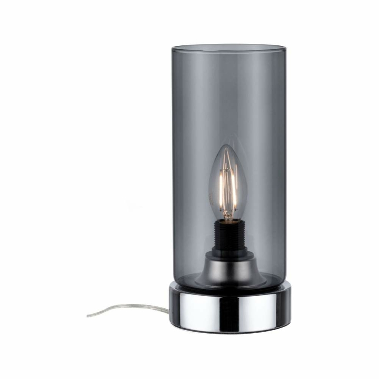 Paulmann Nachttischlampe Pinja Chrom/Rauchglas E14 mit Touch-Schalter