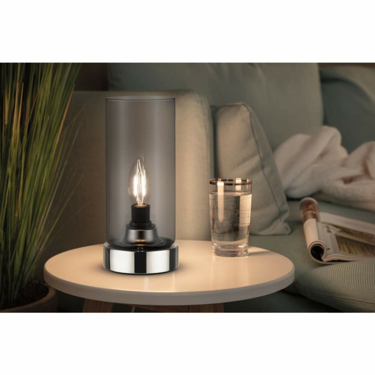 Paulmann Nachttischlampe Pinja Chrom/Rauchglas E14 mit Touch-Schalter