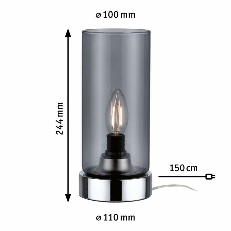 Paulmann Nachttischlampe Pinja Chrom/Rauchglas E14 mit Touch-Schalter