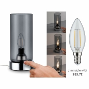 Nachttischlampe Pinja Chrom/Rauchglas E14 mit Touch-Schalter