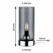 Nachttischlampe Pinja Chrom/Rauchglas E14 mit Touch-Schalter