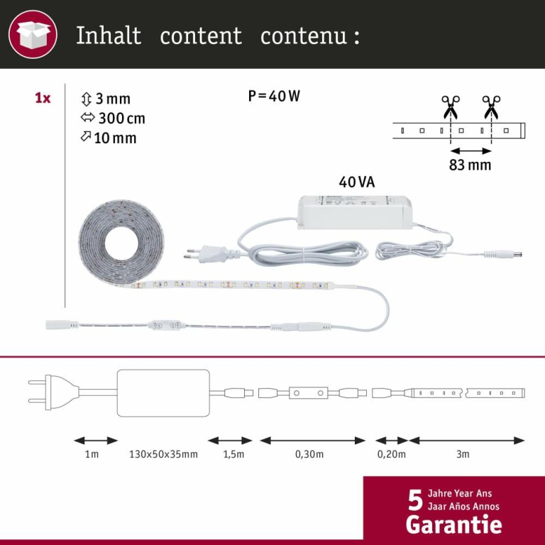 Paulmann SimpLED Power Strip Set 3m Neutralweiß 33W