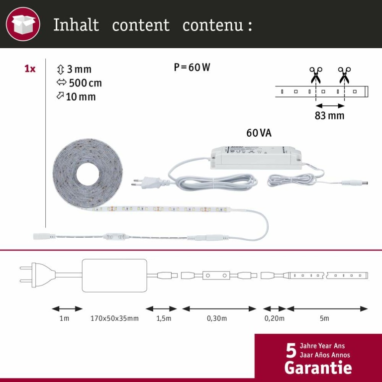 Paulmann SimpLED Power Strip Set 5m Neutralweiß 50W