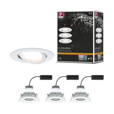 Paulmann LED Einbauleuchten 3er Set Nova Plus Coin rund 6W 470lm IP65 Weiß matt schwenkbar dimmbar 230V