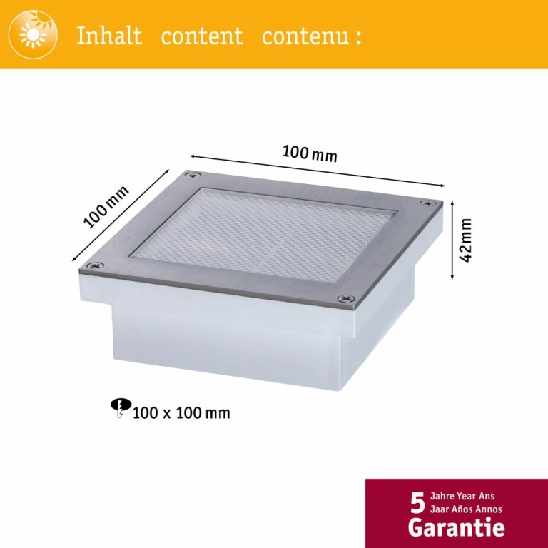 Paulmann Solar LED-Bodeneinbauleuchte Aron 10x10 cm mit Bewegungsmelder & Dämmerungssensor IP67 3000K