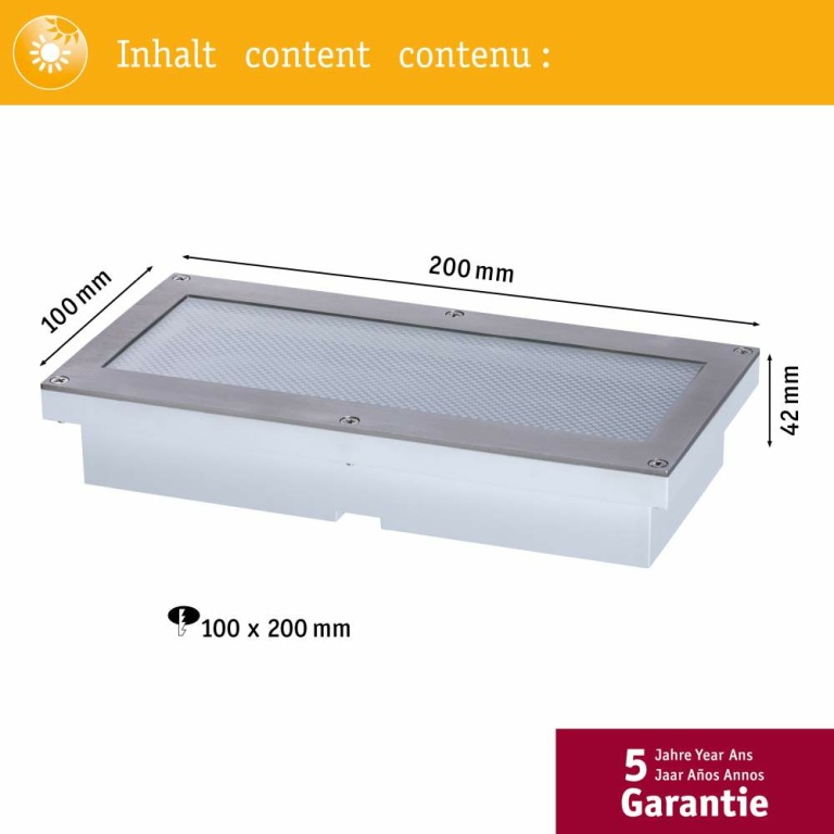 Paulmann Solar LED-Bodeneinbauleuchte Aron 20x10 cm mit Bewegungsmelder & Dämmerungssensor IP67 3000K