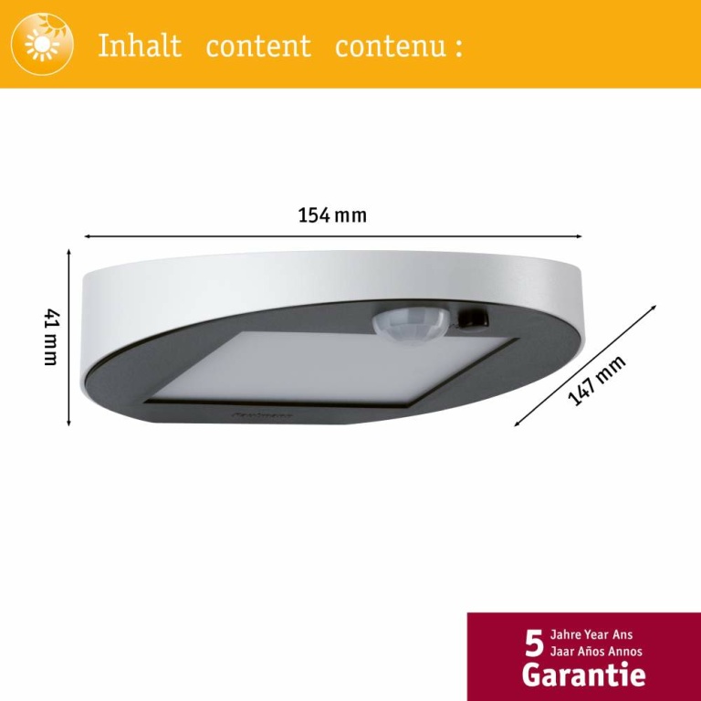 Paulmann LED Solar Außenwandleuchte Ryse weiß mit Bewegungsmelder IP44 30lm 3000K