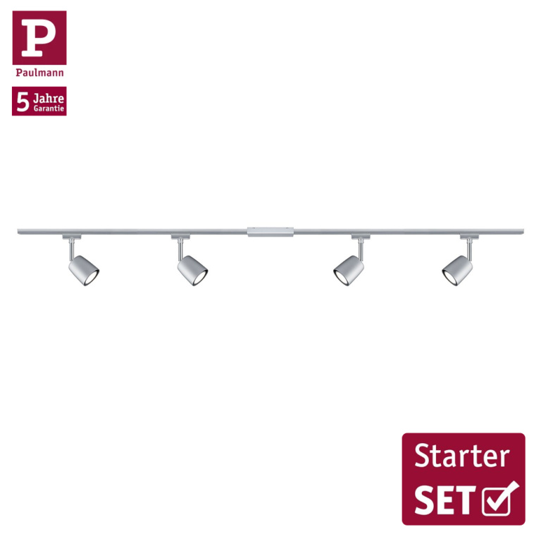 Paulmann URail LED Schienensystem Komplettset Cover Chrom matt + 2x Schiene 1m + 4 Schienenspots