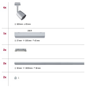 URail LED Schienensystem Komplettset Cover Chrom matt + 2x Schiene 1m + 4 Schienenspots