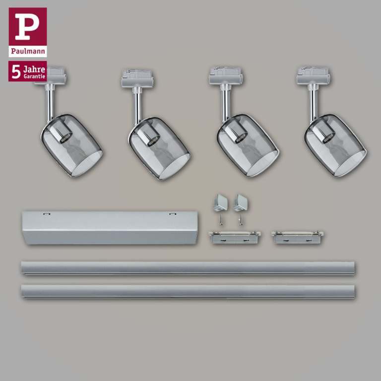 Paulmann URail Schienensystem Komplettset Blossom Rauchglas Chrom matt + 2x Schiene 1m + 4x Schienenspot