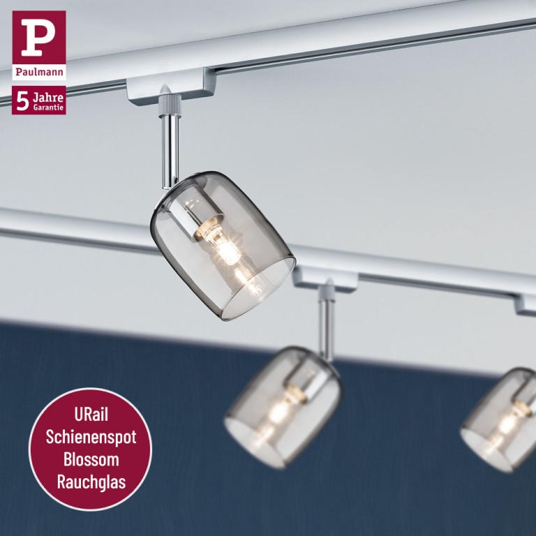 Paulmann URail Schienensystem Komplettset Blossom Rauchglas Chrom matt + 2x Schiene 1m + 4x Schienenspot