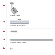 URail Schienensystem Komplettset Blossom Rauchglas Chrom matt + 2x Schiene 1m + 4x Schienenspot