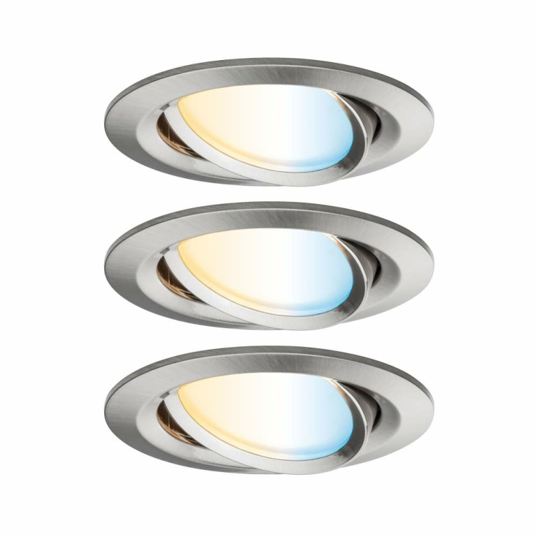 Paulmann SmartHome Zigbee LED Einbauleuchte Nova Plus 3er Set schwenkbar rund 84mm 50° Coin 3x6W 3x470lm 230V Tunable White Eisen gebürstet