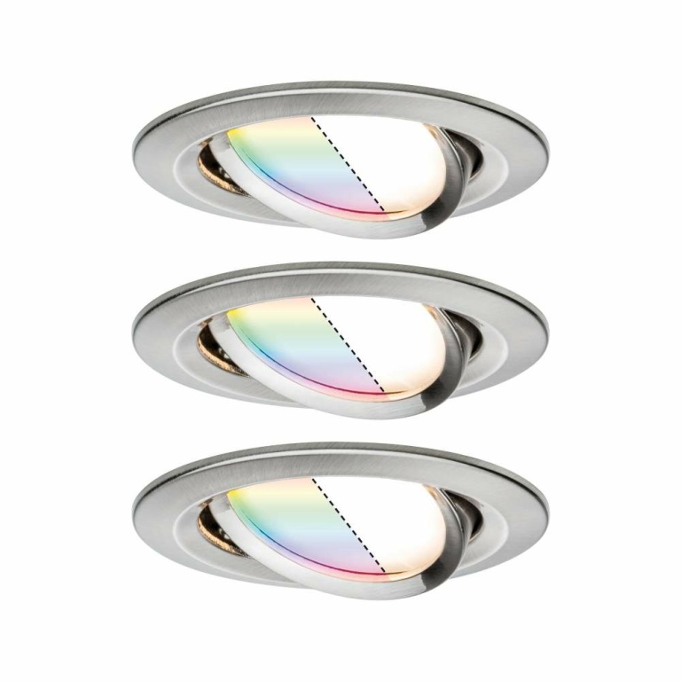 Paulmann SmartHome Zigbee LED Einbauleuchte Nova Plus 3er Set schwenkbar rund 84mm 50° Coin 3x2,5W 3x85lm 230V RGBW Eisen gebürstet