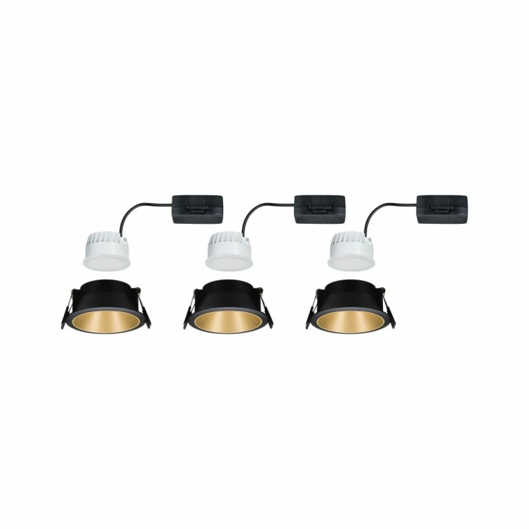 Paulmann LED Einbauleuchte Cole Coin Schwarz/Gold matt 3er-Set 6W 470lm 2700K IP44 3-Step-Dim