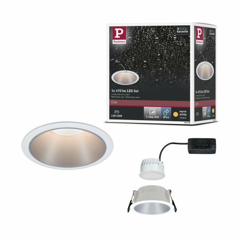 Paulmann LED Einbauleuchte Cole Coin Weiß/Silber 6W 470lm 2700K IP44 3-Step-Dim