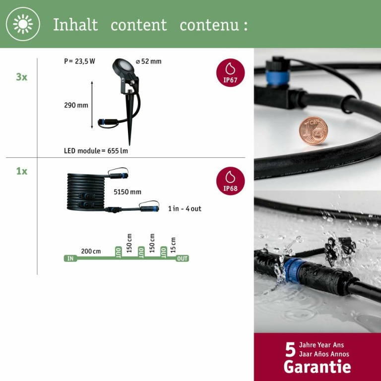 Paulmann Plug & Shine LED Gartenstrahler Sting Erweiterungsset IP67 3000K 3x6W Anthrazit