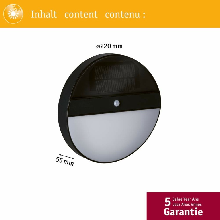 Paulmann Outdoor Solar LED-Wandleuchte Elios anthrazit mit Bewegungsmelder IP44 50lm 3000K rund