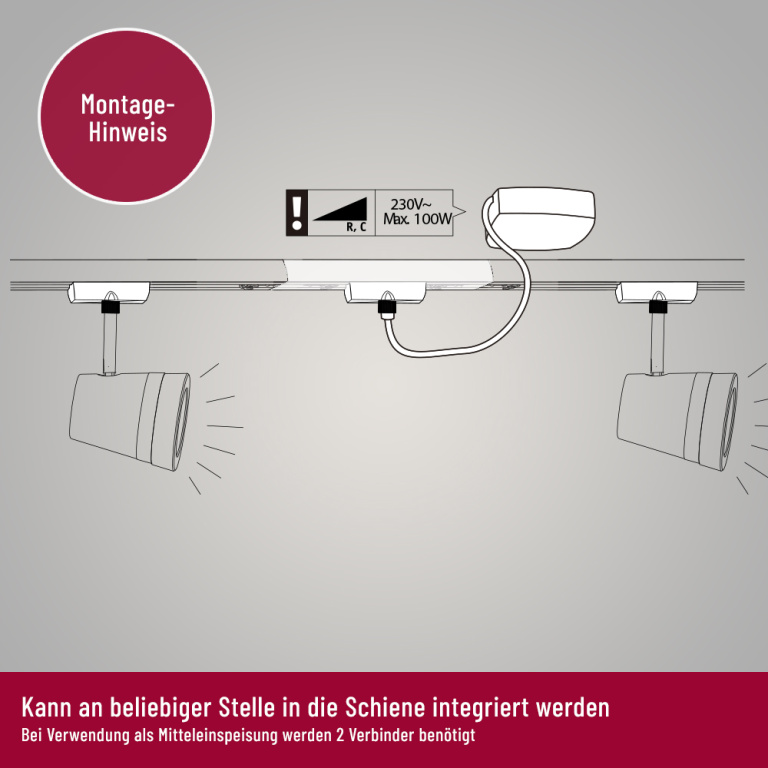 Paulmann URail Einspeisung Kabel 1m Schwarz matt max. 1000W