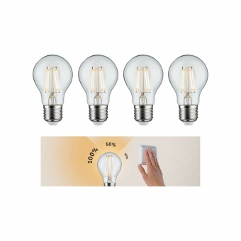 Paulmann Leuchtmittel Bundle 3-Stufen-dimmbar 4er-Set LED-Lampe E27 Birne Klar 2700K Warmweiß 470lm 5W