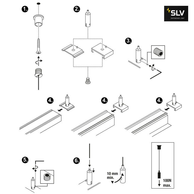 SLV Drahtseilabhängung für EUTRAC®, S-TRACK und 1 Phasen- Schienen, 5m, zweier Set