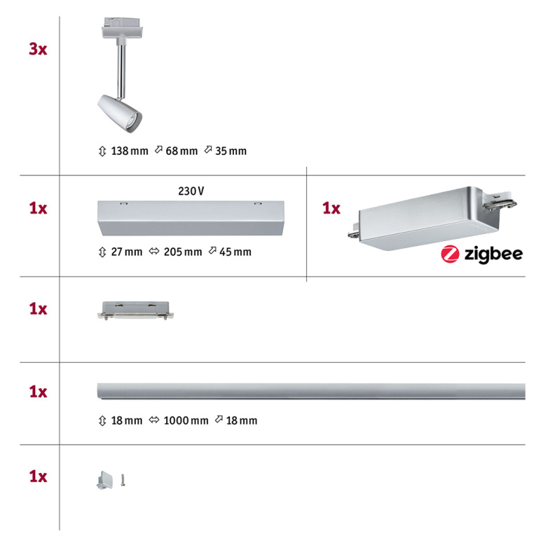 Paulmann URail Bundle Schienensystem-Set Barelli Chrom matt ZigBee + 1m Schiene + 3x Schienenspot