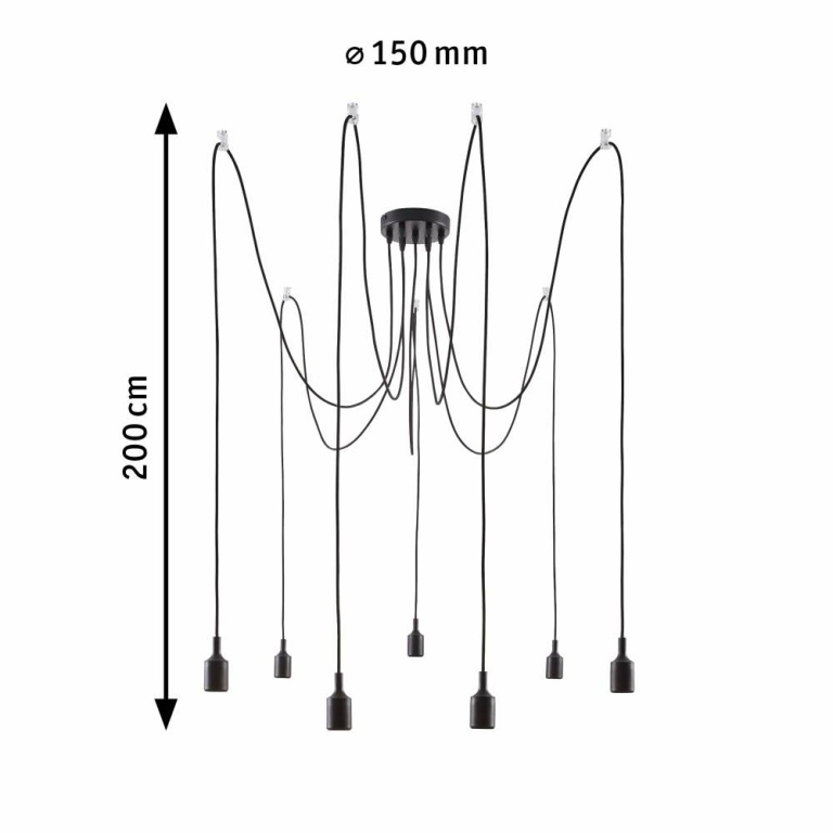 Paulmann Neordic Pendelleuchte Ketil E27 max. 7x60W Schwarz dimmbar Silikon/Metall 7-flammig