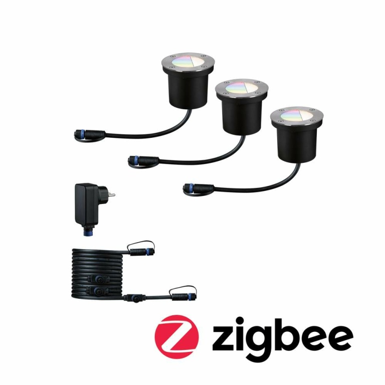 Paulmann Plug & Shine LED Bodeneinbauleuchte Smart Home Zigbee RGBW Basisset IP65 RGBW+ 3x3,6W Silber