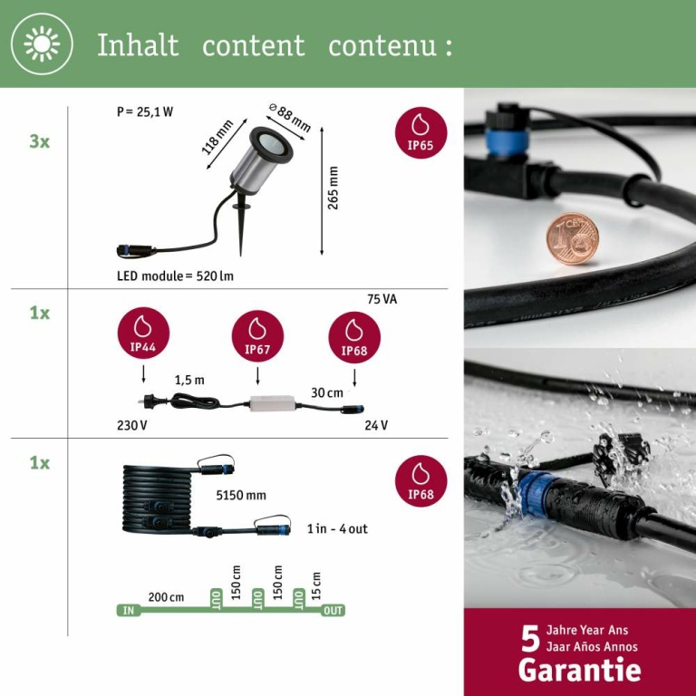 Paulmann Plug & Shine LED Gartenstrahler Classic Basisset IP65 3000K 3x5,1W 75VA Anthrazit