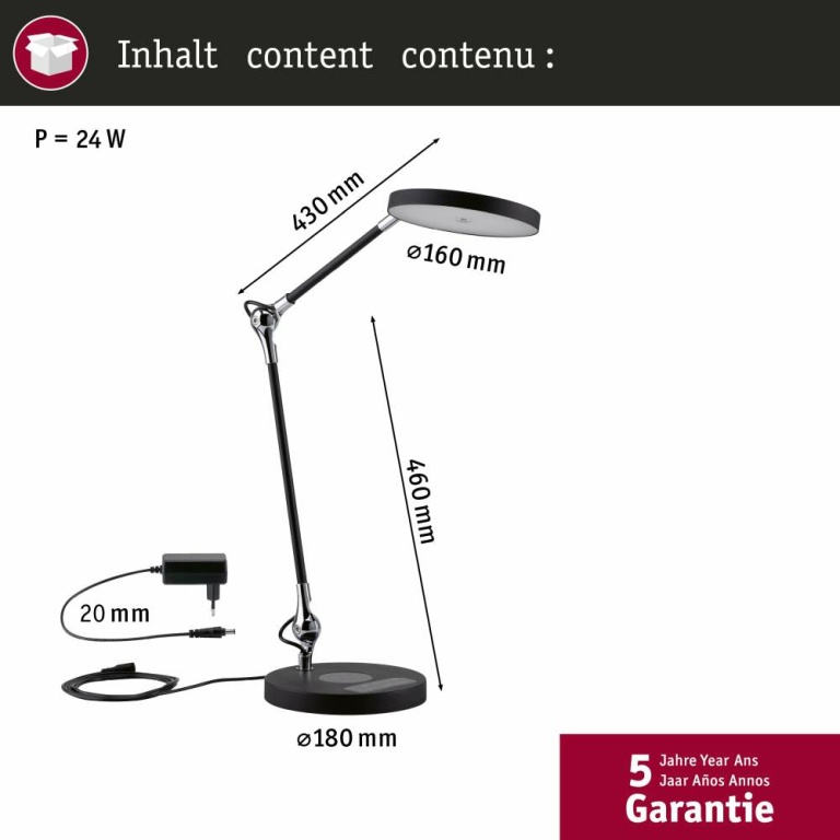 Paulmann LED Schreibtischleuchte Numis 5W Qi Ladefunktion Tunable White 2.700-6.500K