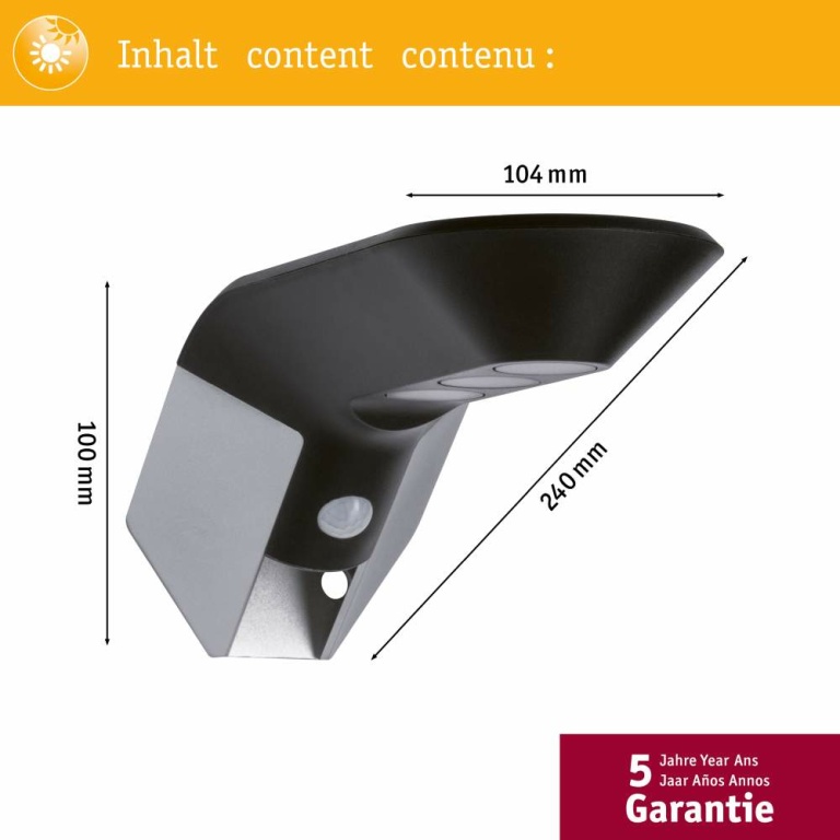 Paulmann Solar LED Wandleuchte Smart Home Zigbee Soley Bewegungsmelder IP44 3000K 30lm Anthrazit