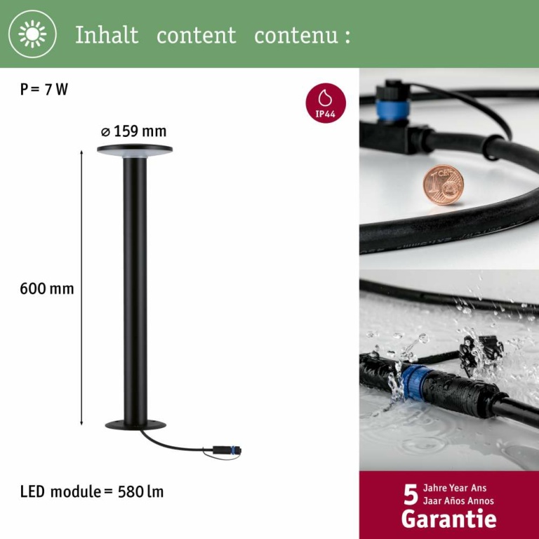 Paulmann Plug & Shine Pollerleuchte Plate 3000K 6,1W 24V