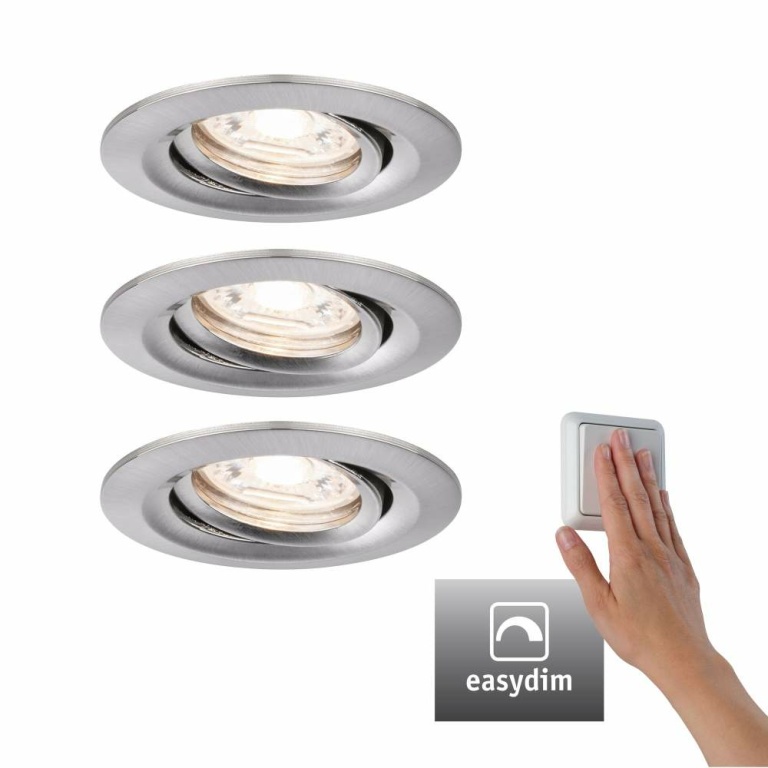 Paulmann LED Einbauleuchte Nova mini Plus Coin 3er-Set schwenkbar EasyDim 4,2W 2700K Eisen gebürstet dimmbar 230V