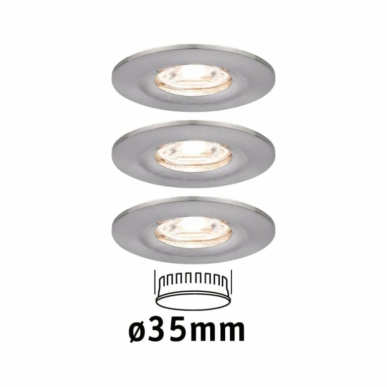 Paulmann LED Einbauleuchte Nova mini Coin 3er-Set starr IP44 4W 2700K Eisen gebürstet 230V