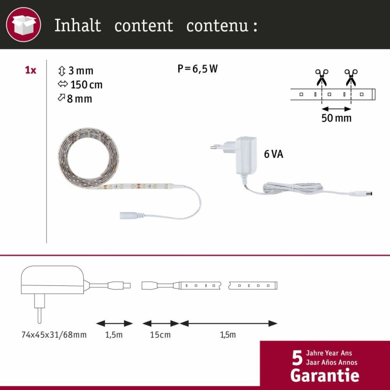 Paulmann SimpLED Strip Set 1,5m 5W Warmweiß beschichtet