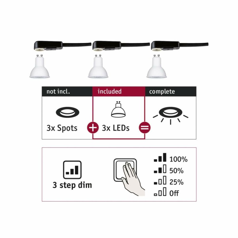 Paulmann Einbauleuchte Choose LED-Modul GU10 3er Set 6,5W 2700K 3-Step-Dim 230V