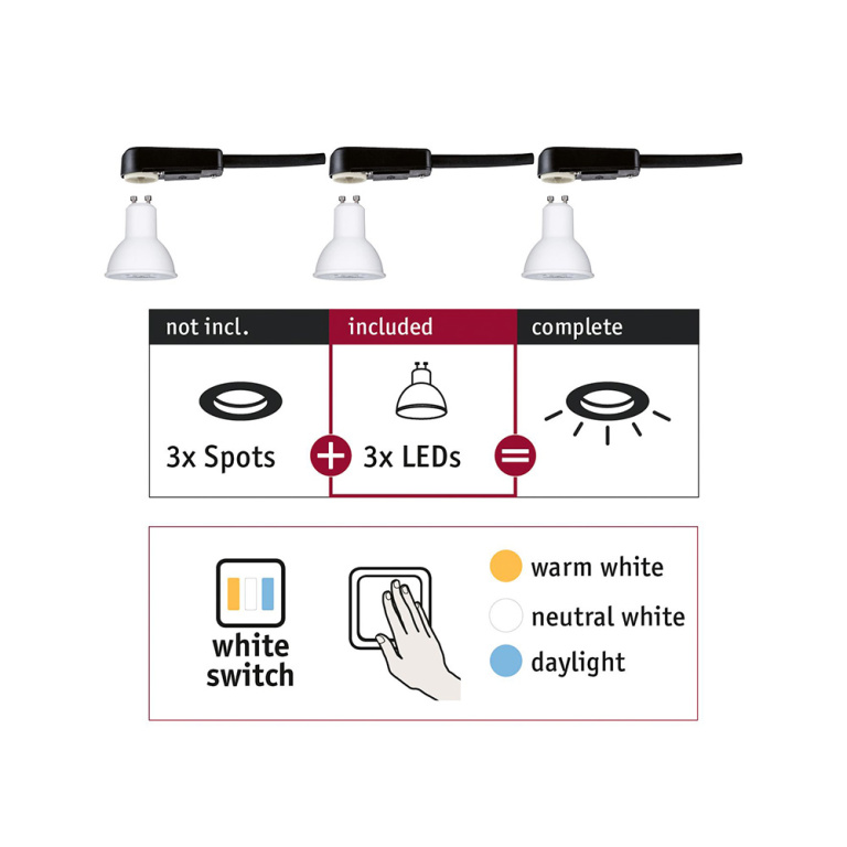 Paulmann Einbauleuchte Choose LED-Modul GU10 3er Set 5,9W 2700-6500K White Switch 230V