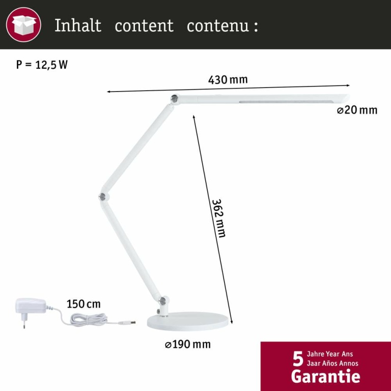 Paulmann LED Schreibtischleuchte FlexBar Weiß 10,6W WhiteSwitch 3.000K