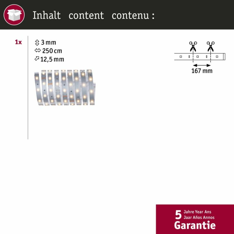 Paulmann MaxLED 250 Strip unbeschichtet 2,5m Warmweiß