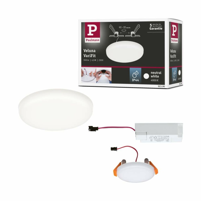 Paulmann LED Einbaupanel Veluna VariFit rund 75mm 4,5W 400lm 4000K IP44 Satin