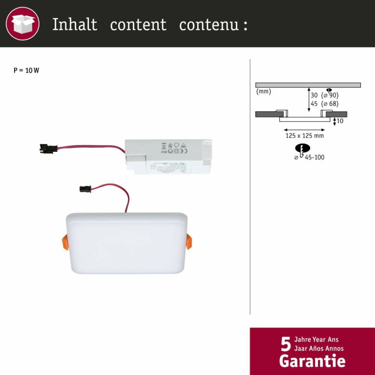 Paulmann LED Einbaupanel Veluna VariFit IP44 eckig 125x125mm 8,5W 4.000K Satin