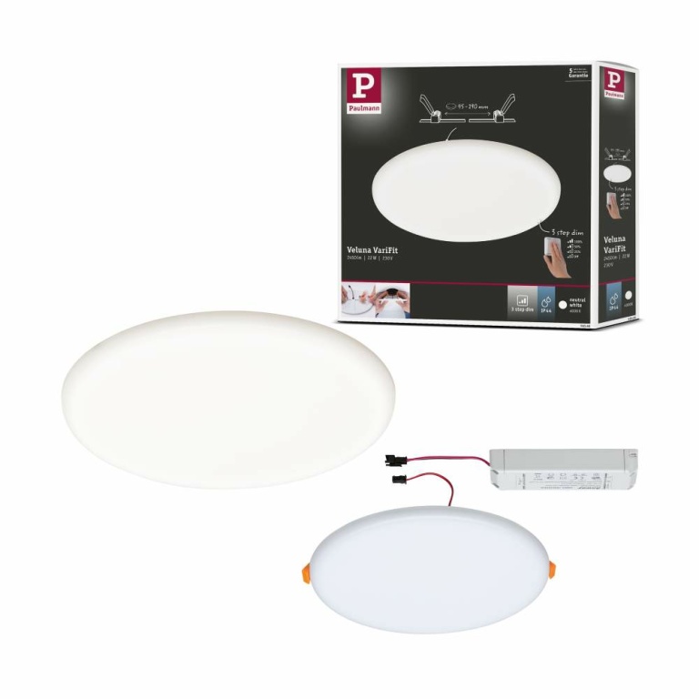 Paulmann LED Einbaupanel Veluna VariFit IP44 3-Stufen-dimmbar rund 215 22W 4.000K Satin