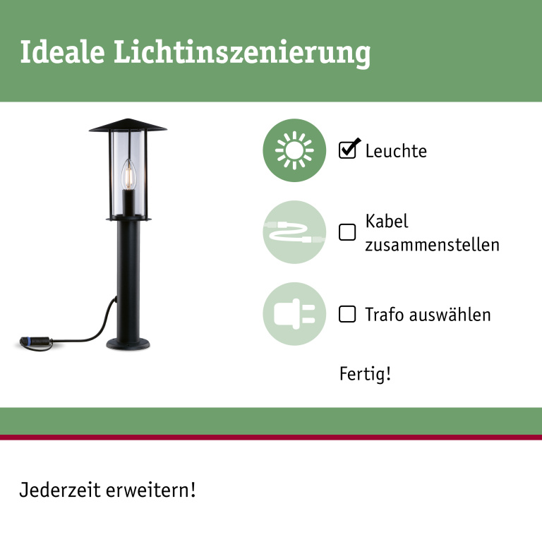 Paulmann Plug & Shine LED Pollerleuchte Classic 50cm IP44 Anthrazit Einzelleuchte