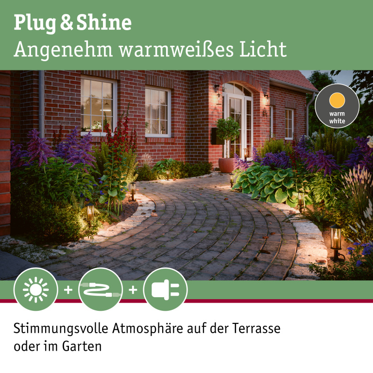 Paulmann Plug & Shine LED Pollerleuchte Classic Mini 22cm IP44 Anthrazit Einzelleuchte