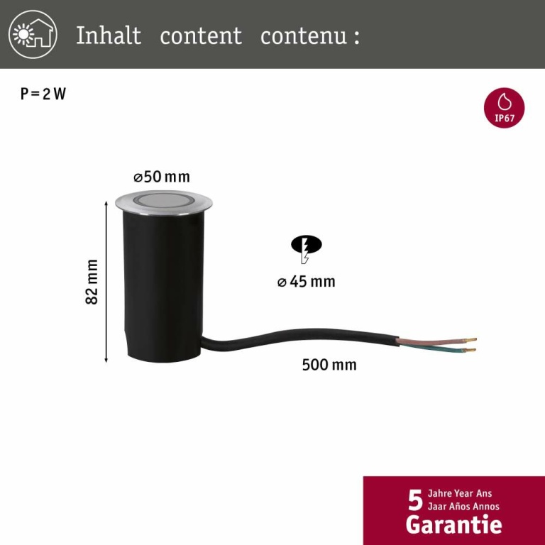 Paulmann House Bodeneinbauleuchte  IP65 3.000K 2W Edelstahl, Kunststoff 230V