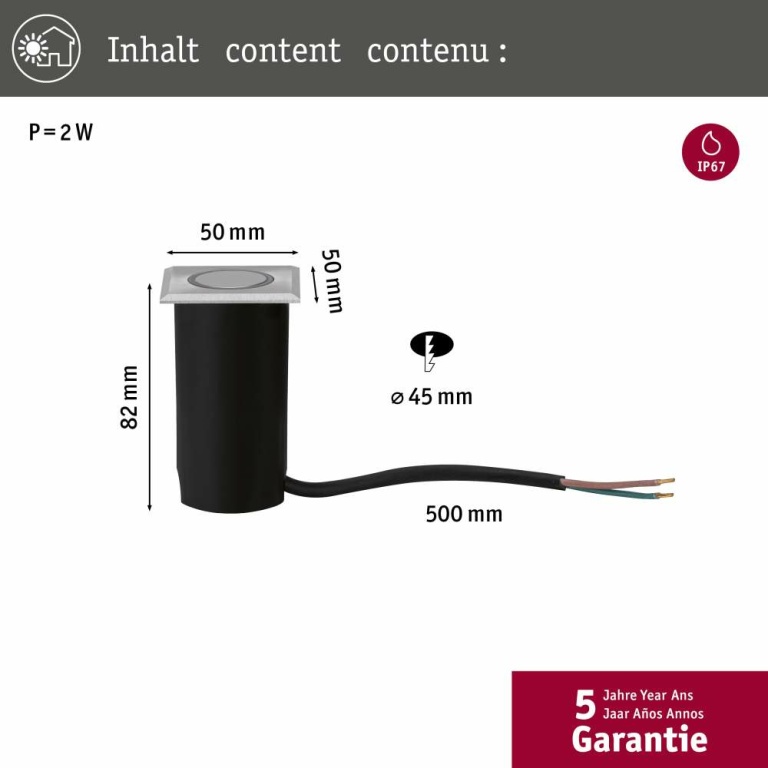 Paulmann House Bodeneinbauleuchte  IP65 3.000K 2W Edelstahl/Kunststoff 230V