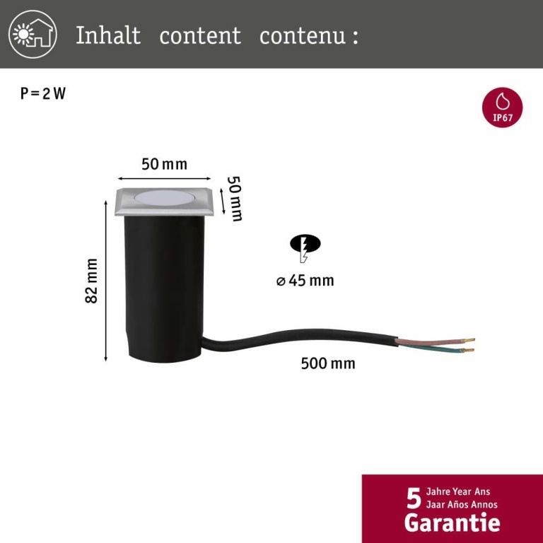 Paulmann House Bodeneinbauleuchte  IP65 3.000K 2W Edelstahl, Kunststoff 230V