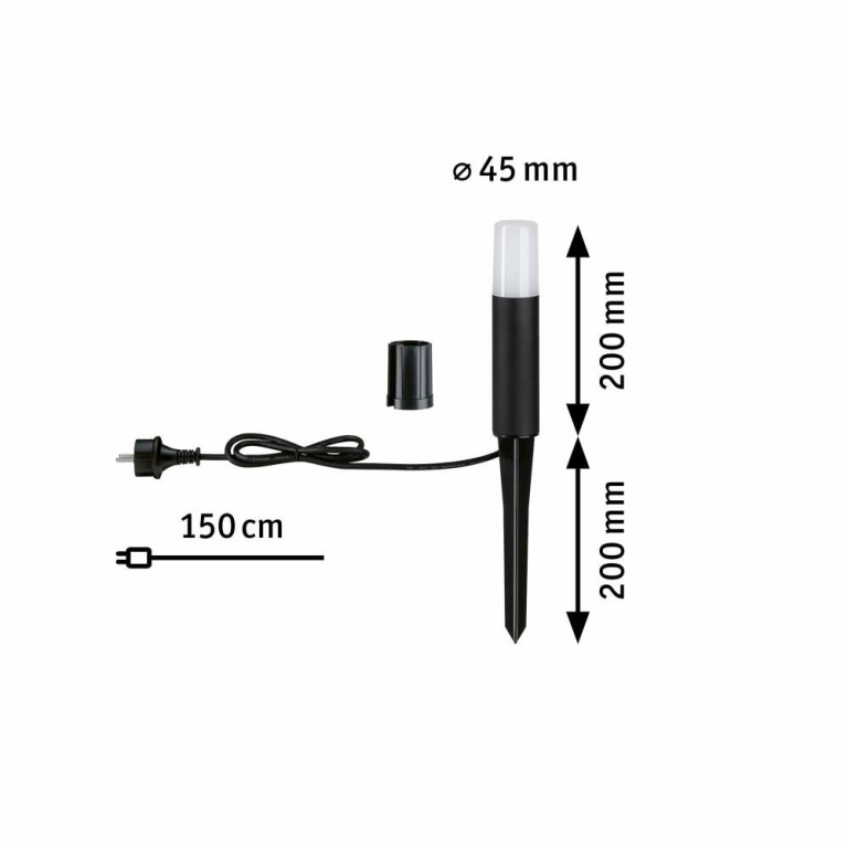 Paulmann LED Pollerleuchte Flarea IP65 200mm 3000K 3,1W 280lm 230V Schwarz Aluminium