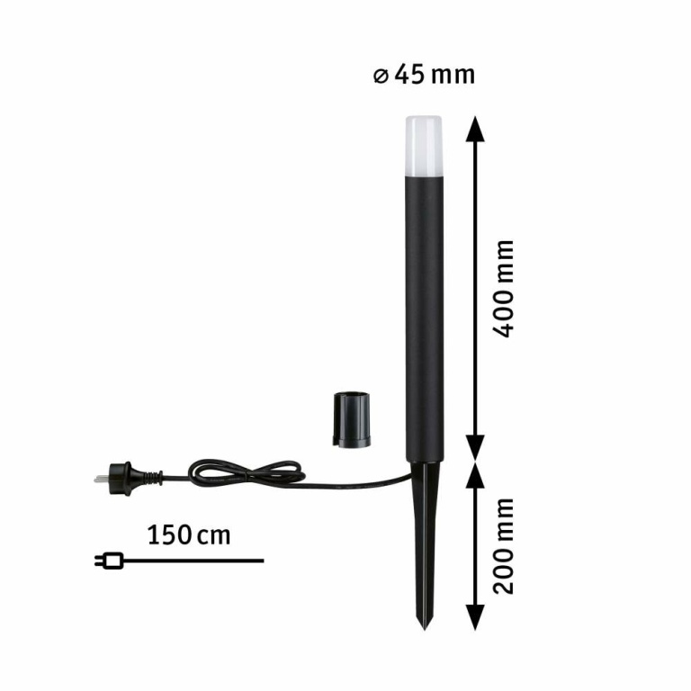 Paulmann LED Pollerleuchte Flarea IP65 400mm 3000K 3,1W 280lm 230V Schwarz Aluminium